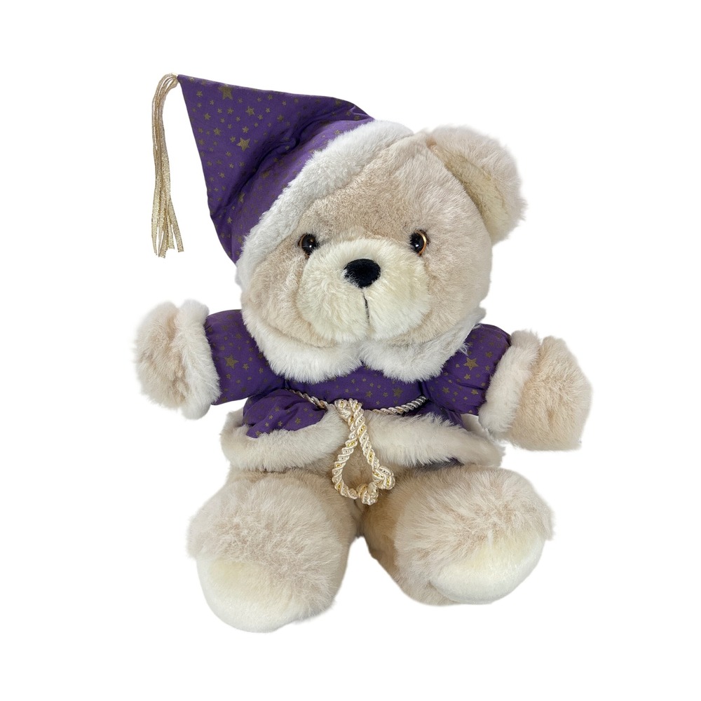 Vintage Dan Dee Teddy Precious Wizard Bear Plush Purple Gold Stars 1990s 14 inch